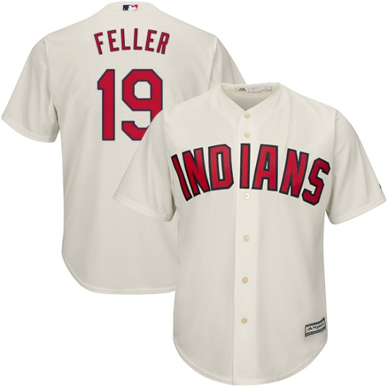 Men's Majestic Cleveland Indians 19 Bob Feller Replica Cream Alternate 2 Cool Base MLB Jersey