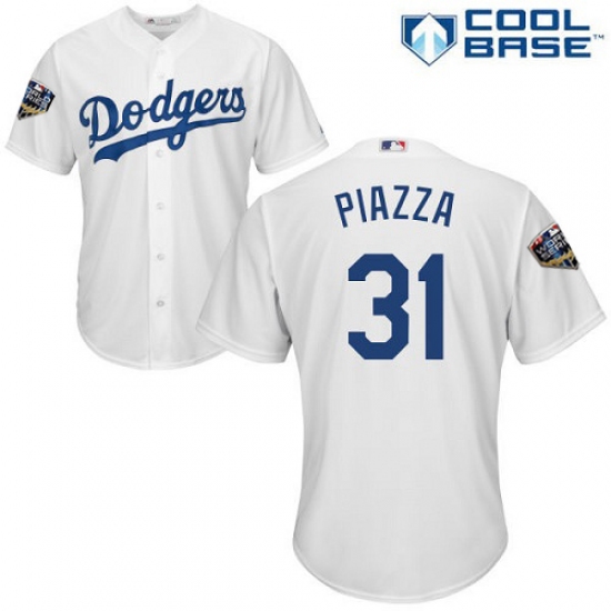 Youth Majestic Los Angeles Dodgers 31 Mike Piazza Authentic White Home Cool Base 2018 World Series MLB Jersey
