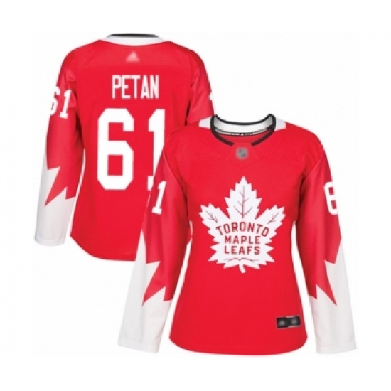 Women's Toronto Maple Leafs 61 Nic Petan Authentic Red Alternate Hockey Jersey