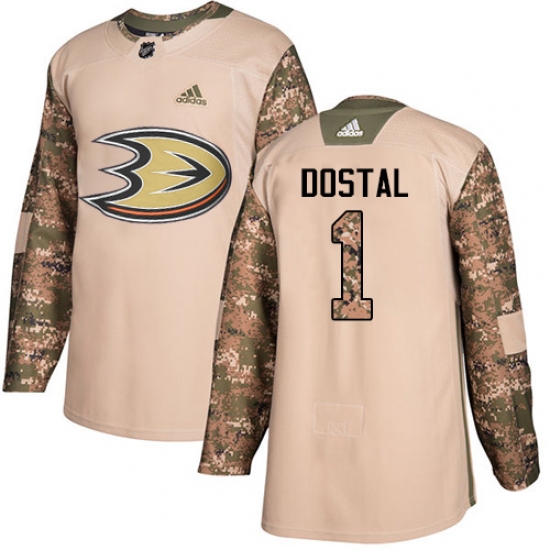 Youth Adidas Anaheim Ducks 1 Lukas Dostal Authentic Camo Veterans Day Practice NHL Jersey