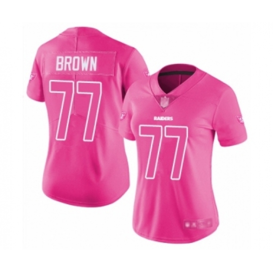 Women's Oakland Raiders 77 Trent Brown Limited Pink Rush Fashion Football Jersey
