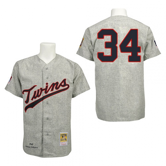 Men's Mitchell and Ness 1969 Minnesota Twins 34 Kirby Puckett Authentic Grey Throwback MLB Jersey