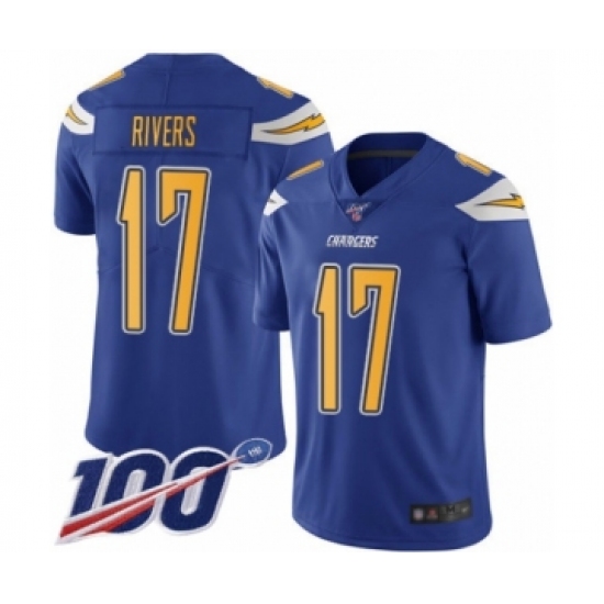 Youth Nike Los Angeles Chargers 17 Philip Rivers Limited Electric Blue Rush Vapor Untouchable 100th Season NFL Jersey