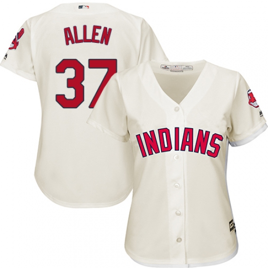 Women's Majestic Cleveland Indians 37 Cody Allen Replica Cream Alternate 2 Cool Base MLB Jersey