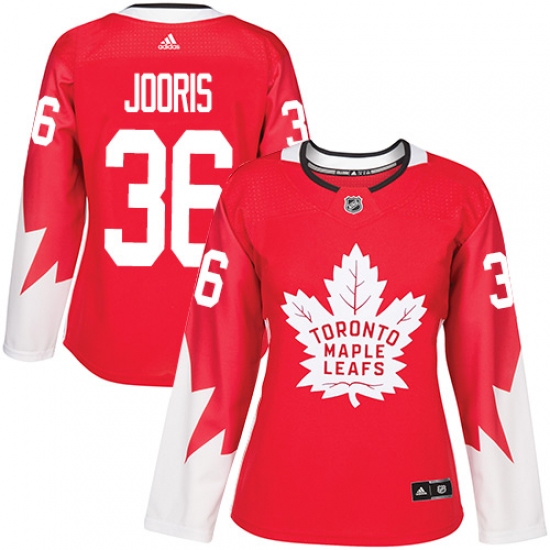Women's Adidas Toronto Maple Leafs 36 Josh Jooris Authentic Red Alternate NHL Jersey