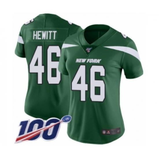 Women's New York Jets 46 Neville Hewitt Green Team Color Vapor Untouchable Limited Player 100th Season Football Jersey