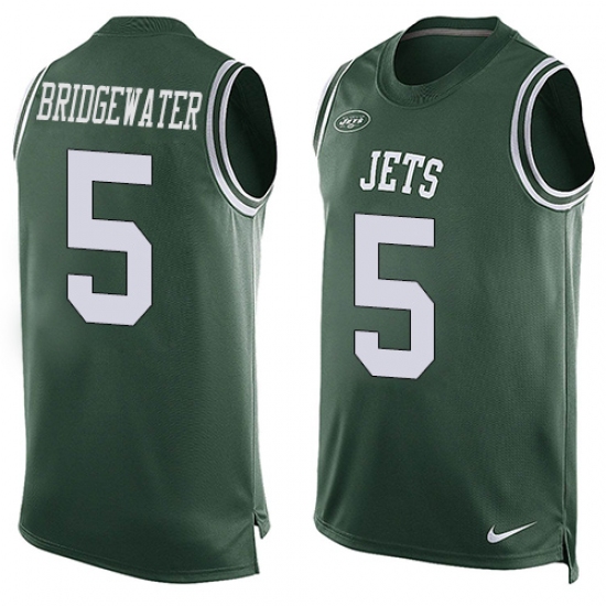 Men's Nike New York Jets 5 Teddy Bridgewater Limited Green Player Name & Number Tank Top NFL Jersey