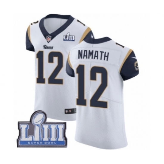 Men's Nike Los Angeles Rams 12 Joe Namath White Vapor Untouchable Elite Player Super Bowl LIII Bound NFL Jersey
