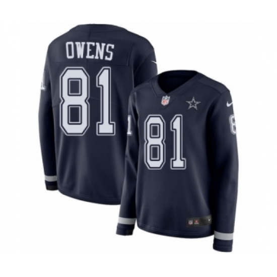 Women's Nike Dallas Cowboys 81 Terrell Owens Limited Navy Blue Therma Long Sleeve NFL Jersey