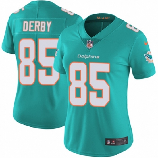 Women's Nike Miami Dolphins 85 A.J. Derby Aqua Green Team Color Vapor Untouchable Elite Player NFL Jersey