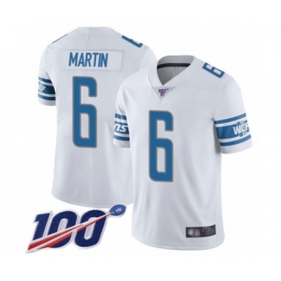 Men's Detroit Lions 6 Sam Martin White Vapor Untouchable Limited Player 100th Season Football Jersey