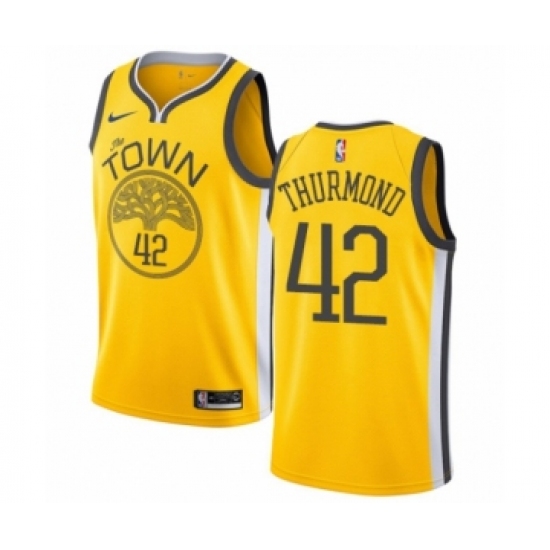 Men's Nike Golden State Warriors 42 Nate Thurmond Yellow Swingman Jersey - Earned Edition