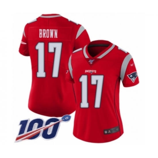 Women's New England Patriots 17 Antonio Brown Limited Red Inverted Legend 100th Season Football Jersey