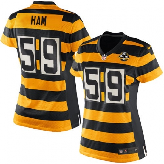 Women's Nike Pittsburgh Steelers 59 Jack Ham Game Yellow/Black Alternate 80TH Anniversary Throwback NFL Jersey