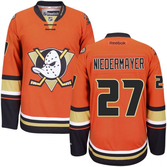 Men's Reebok Anaheim Ducks 27 Scott Niedermayer Premier Orange Third NHL Jersey