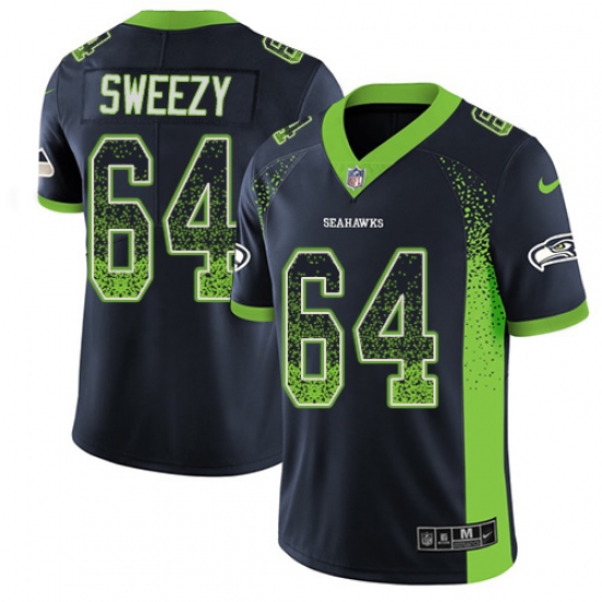 Men's Nike Seattle Seahawks 64 J.R. Sweezy Limited Navy Blue Rush Drift Fashion NFL Jersey