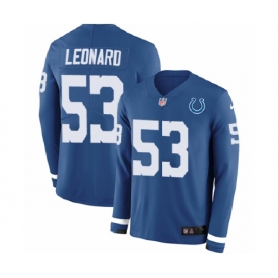 Youth Nike Indianapolis Colts 53 Darius Leonard Limited Blue Therma Long Sleeve NFL Jersey
