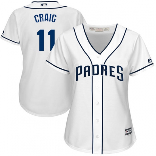 Women's Majestic San Diego Padres 11 Allen Craig Replica White Home Cool Base MLB Jersey