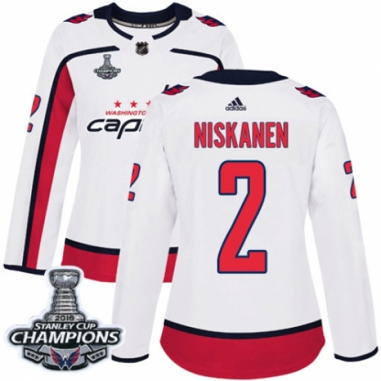 Women's Adidas Washington Capitals 2 Matt Niskanen Authentic White Away 2018 Stanley Cup Final Champions NHL Jersey