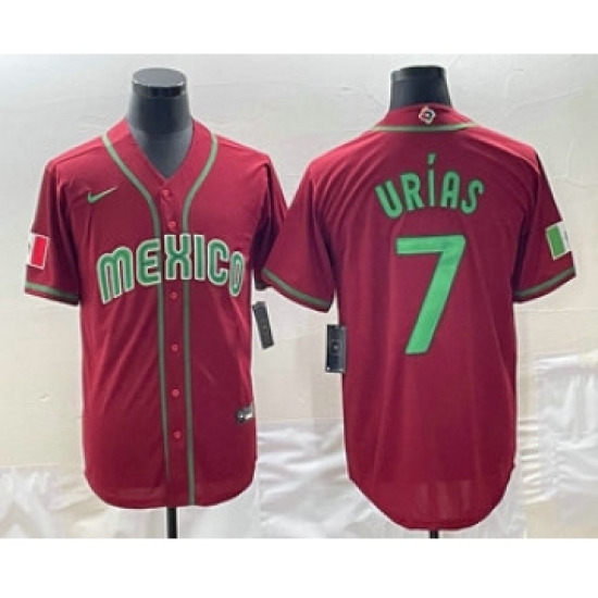 Men's Mexico Baseball 7 Julio Urias 2023 Red Green World Baseball Classic Stitched Jerseys