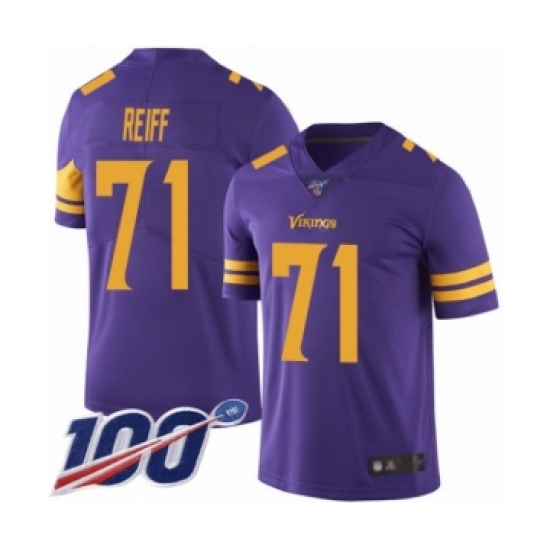 Men's Minnesota Vikings 71 Riley Reiff Limited Purple Rush Vapor Untouchable 100th Season Football Jersey