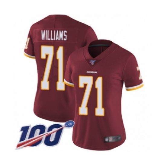 Women's Washington Redskins 71 Trent Williams Burgundy Red Team Color Vapor Untouchable Limited Player 100th Season Football Jersey