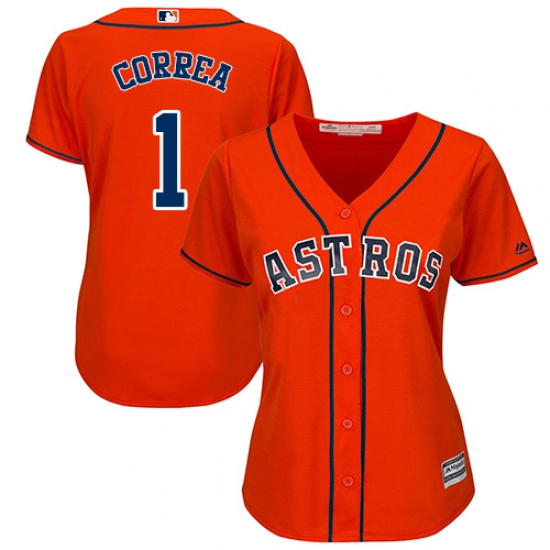 Women's Majestic Houston Astros 1 Carlos Correa Authentic Orange Alternate Cool Base MLB Jersey