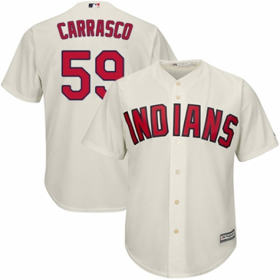 Youth Majestic Cleveland Indians 59 Carlos Carrasco Authentic Cream Alternate 2 Cool Base MLB Jersey