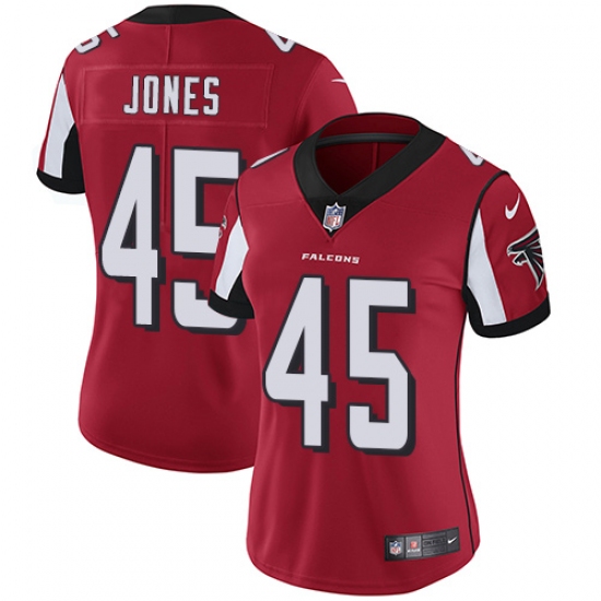 Women's Nike Atlanta Falcons 45 Deion Jones Red Team Color Vapor Untouchable Limited Player NFL Jersey