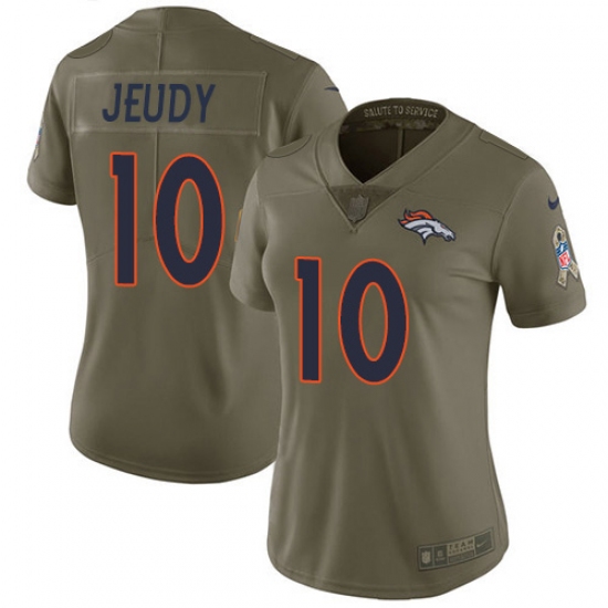 Women's Denver Broncos 10 Jerry Jeudy Olive Stitched Limited 2017 Salute To Service Jersey