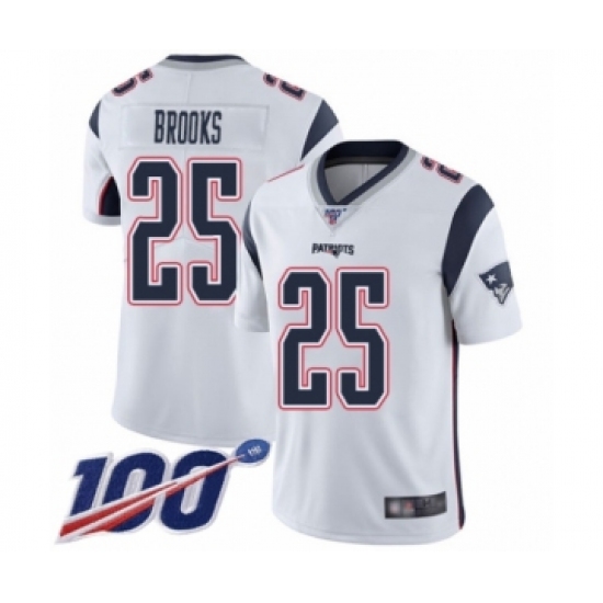 Men's New England Patriots 25 Terrence Brooks White Vapor Untouchable Limited Player 100th Season Football Jersey