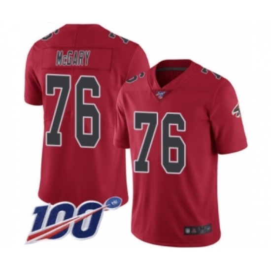 Men's Atlanta Falcons 76 Kaleb McGary Limited Red Rush Vapor Untouchable 100th Season Football Jersey