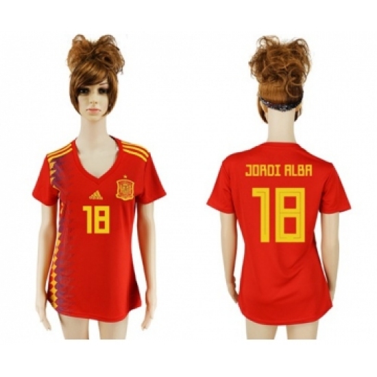 Women's Spain 18 Jordi Alba Red Home Soccer Country Jersey