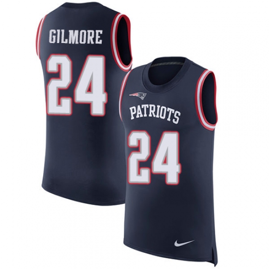 Men's Nike New England Patriots 24 Stephon Gilmore Limited Navy Blue Rush Player Name & Number Tank Top NFL Jersey