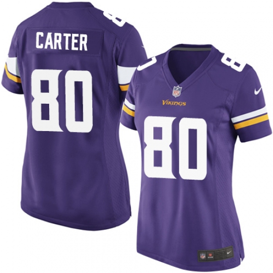 Women's Nike Minnesota Vikings 80 Cris Carter Game Purple Team Color NFL Jersey