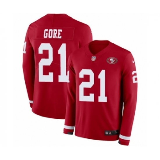Men's Nike San Francisco 49ers 21 Frank Gore Limited Red Therma Long Sleeve NFL Jersey