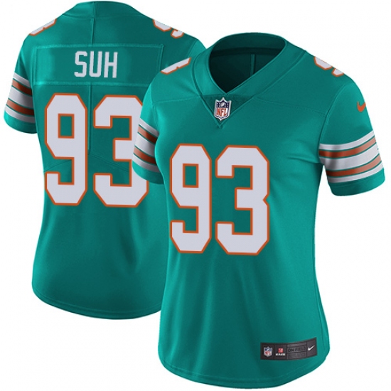 Women's Nike Miami Dolphins 93 Ndamukong Suh Aqua Green Alternate Vapor Untouchable Limited Player NFL Jersey