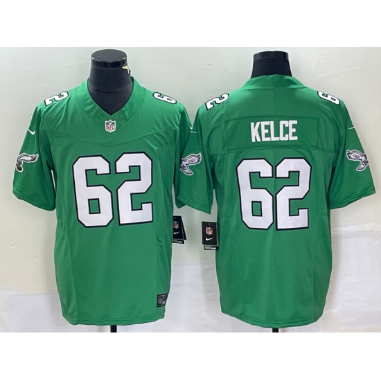 Men's Nike Philadelphia Eagles 62 Jason Kelce Green 2023 F.U.S.E. Vapor Limited Throwback Stitched Football Jersey