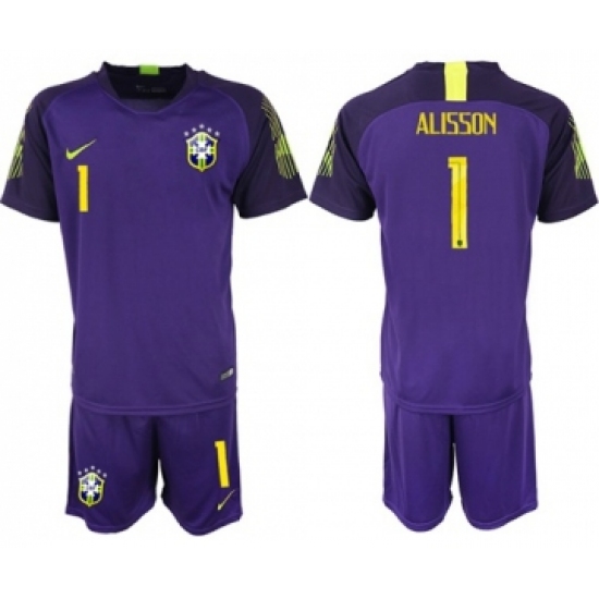 Brazil 1 Alisson Purple Goalkeeper Soccer Country Jersey