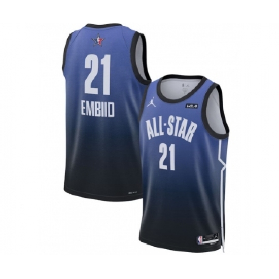 Men's 2023 All-Star 21 Joel Embiid Blue Game Swingman Stitched Basketball Jersey