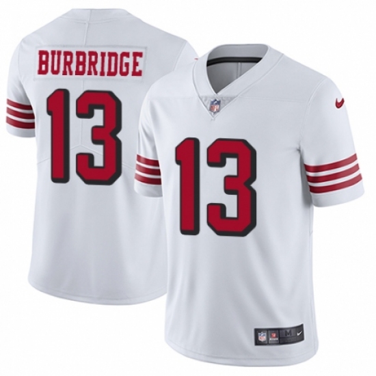 Men's Nike San Francisco 49ers 13 Aaron Burbridge Elite White Rush Vapor Untouchable NFL Jersey