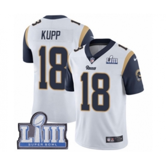 Men's Nike Los Angeles Rams 18 Cooper Kupp White Vapor Untouchable Limited Player Super Bowl LIII Bound NFL Jersey