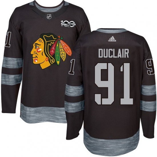 Men's Adidas Chicago Blackhawks 91 Anthony Duclair Authentic Black 1917-2017 100th Anniversary NHL Jersey