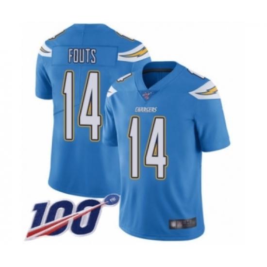 Men's Los Angeles Chargers 14 Dan Fouts Electric Blue Alternate Vapor Untouchable Limited Player 100th Season Football Jersey