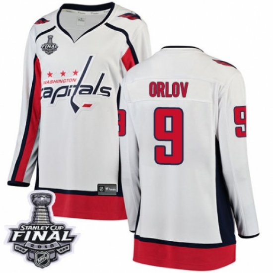 Women's Washington Capitals 9 Dmitry Orlov Fanatics Branded White Away Breakaway 2018 Stanley Cup Final NHL Jersey