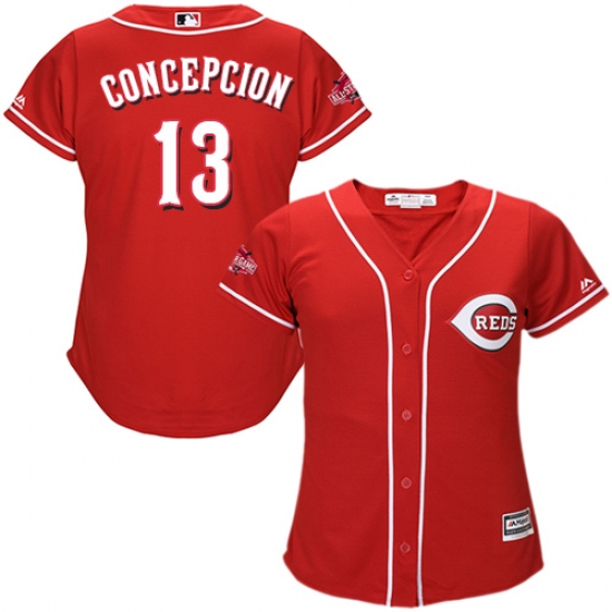 Women's Majestic Cincinnati Reds 13 Dave Concepcion Authentic Red Alternate Cool Base MLB Jersey