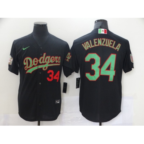 Men's Nike Los Angeles Dodgers 34 Fernando Valenzuela Black-Green 2020 World Series Jersey
