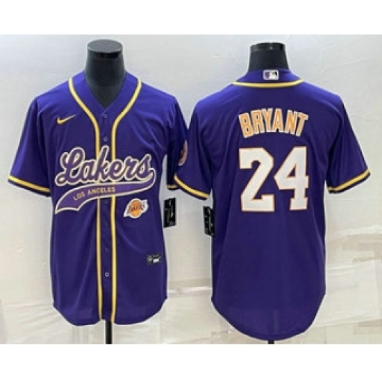 Men's Los Angeles Lakers 24 Kobe Bryant Purple With Cool Base Stitched Baseball Jerseys