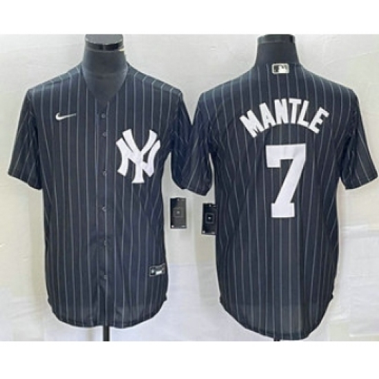Men's New York Yankees 7 Mickey Mantle Black Pinstripe Cool Base Stitched Baseball Jersey
