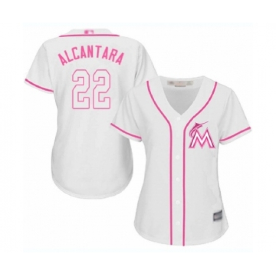 Women's Miami Marlins 22 Sandy Alcantara Authentic White Fashion Cool Base Baseball Jersey